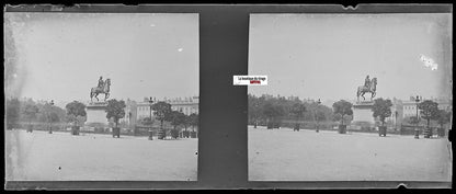 Lyon, Bellecour, Plaque verre photo stéréo, négatif noir & blanc 4,5x10,7 cm