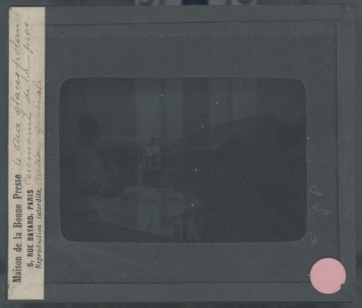 Cérémonie, prêtre, photo plaque verre, noir & blanc, positif 8,5x10 cm