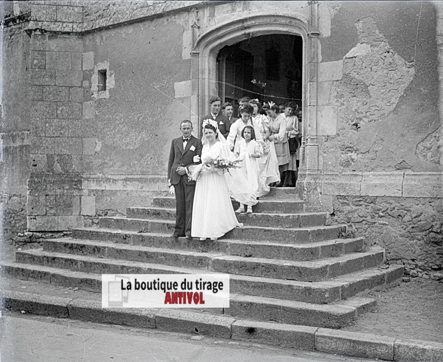 Mariage, village France, plaque verre, photo ancienne, négatif N&B 6x13 cm