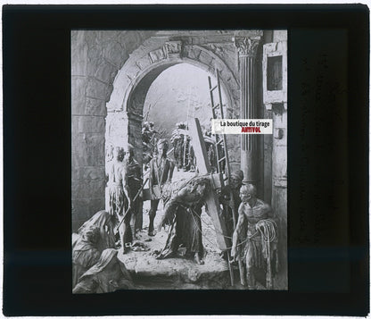 Simon de Cyrène, Christ, photo plaque verre, noir & blanc, positif 8,5x10 cm