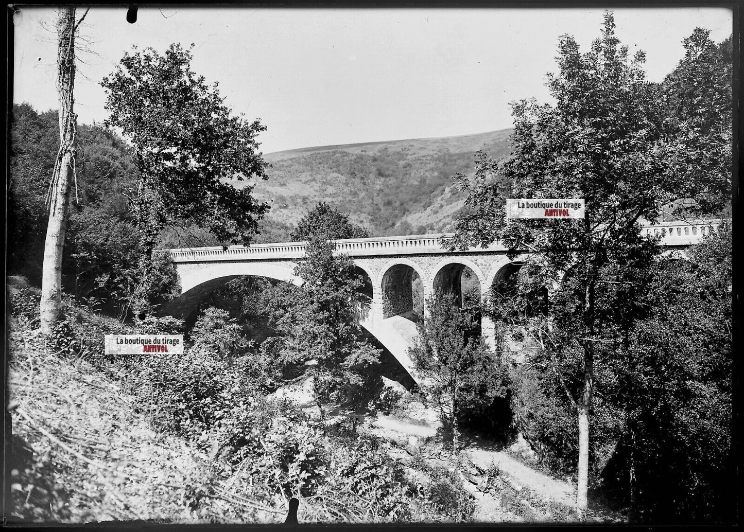 Plaque verre photo ancienne négatif noir et blanc 13x18 cm Vichy pont SNCF