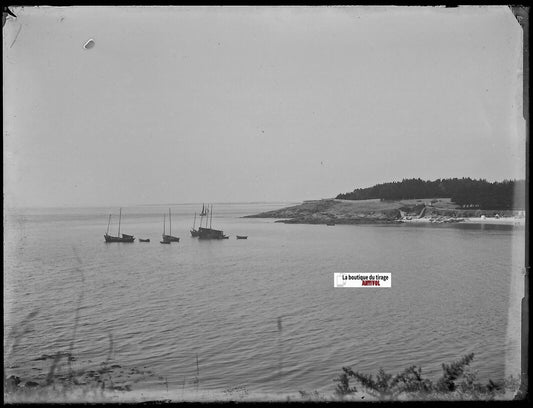 Bateaux, Océan, mer, Plaque verre photo ancienne, négatif noir & blanc 9x12 cm