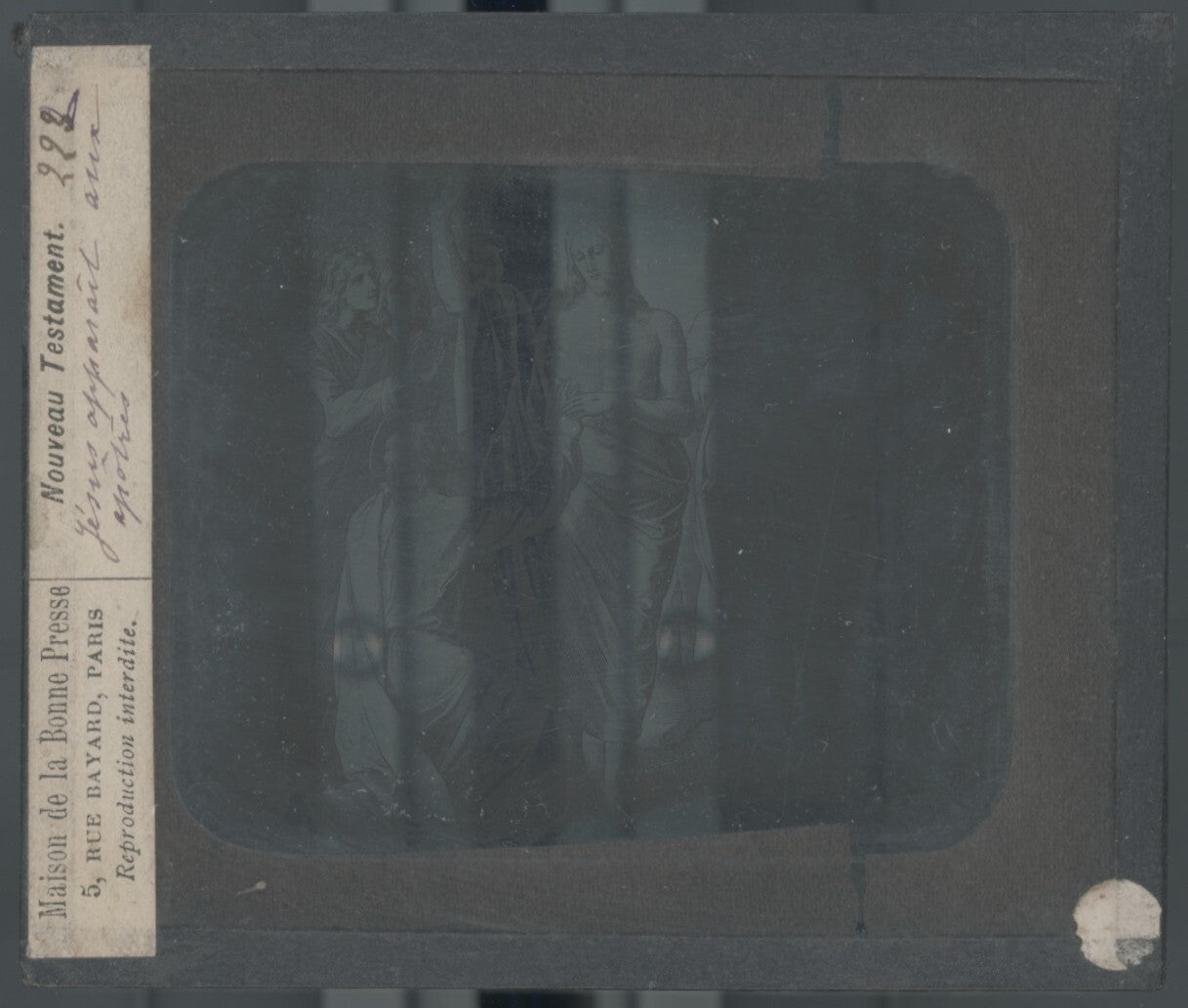 Scène religieuse, dessin, plaque de verre, noir & blanc, positif 8,5x10 cm