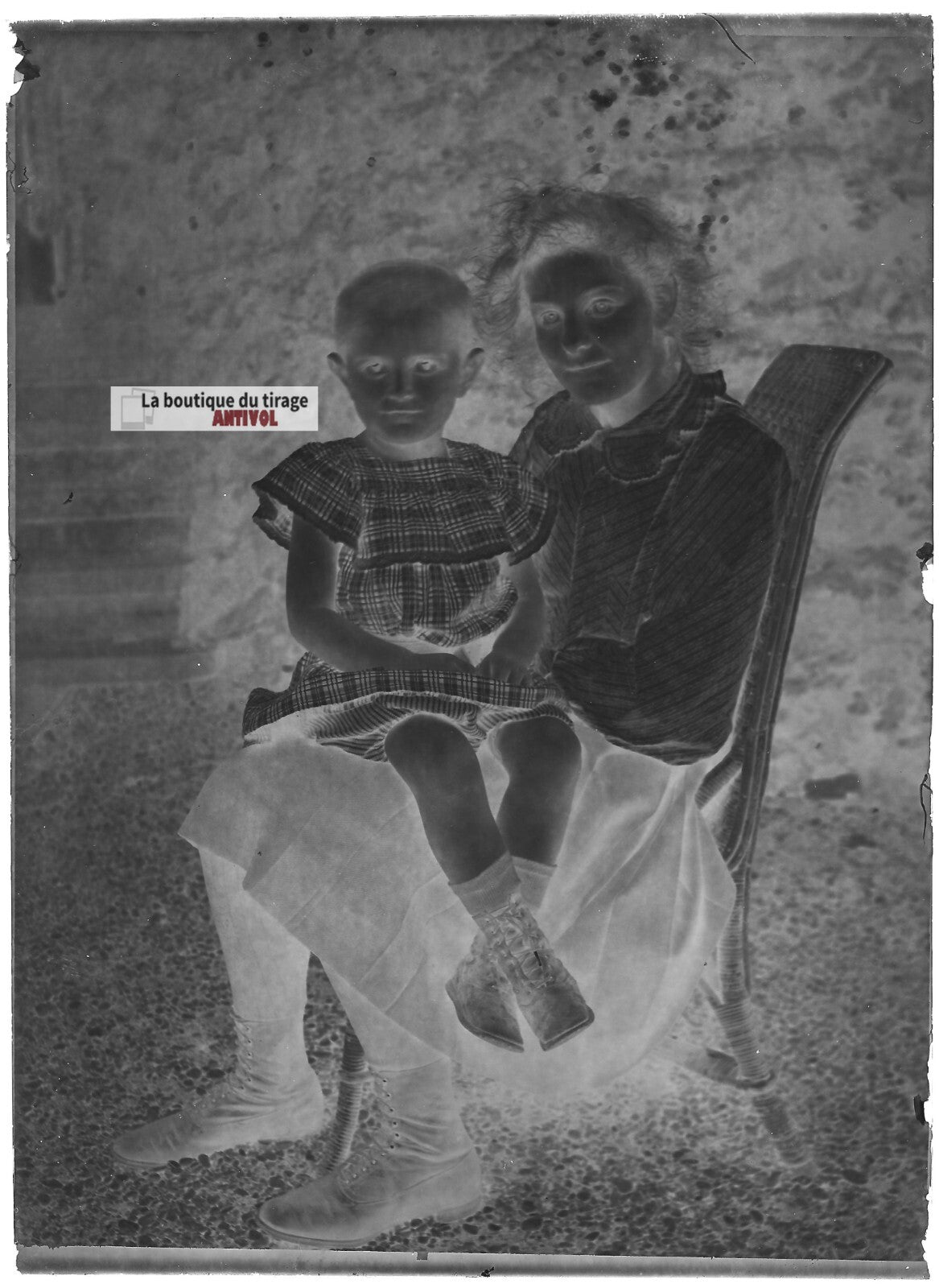 Plaque verre photo ancienne négatif noir et blanc 13x18 cm filles enfant France