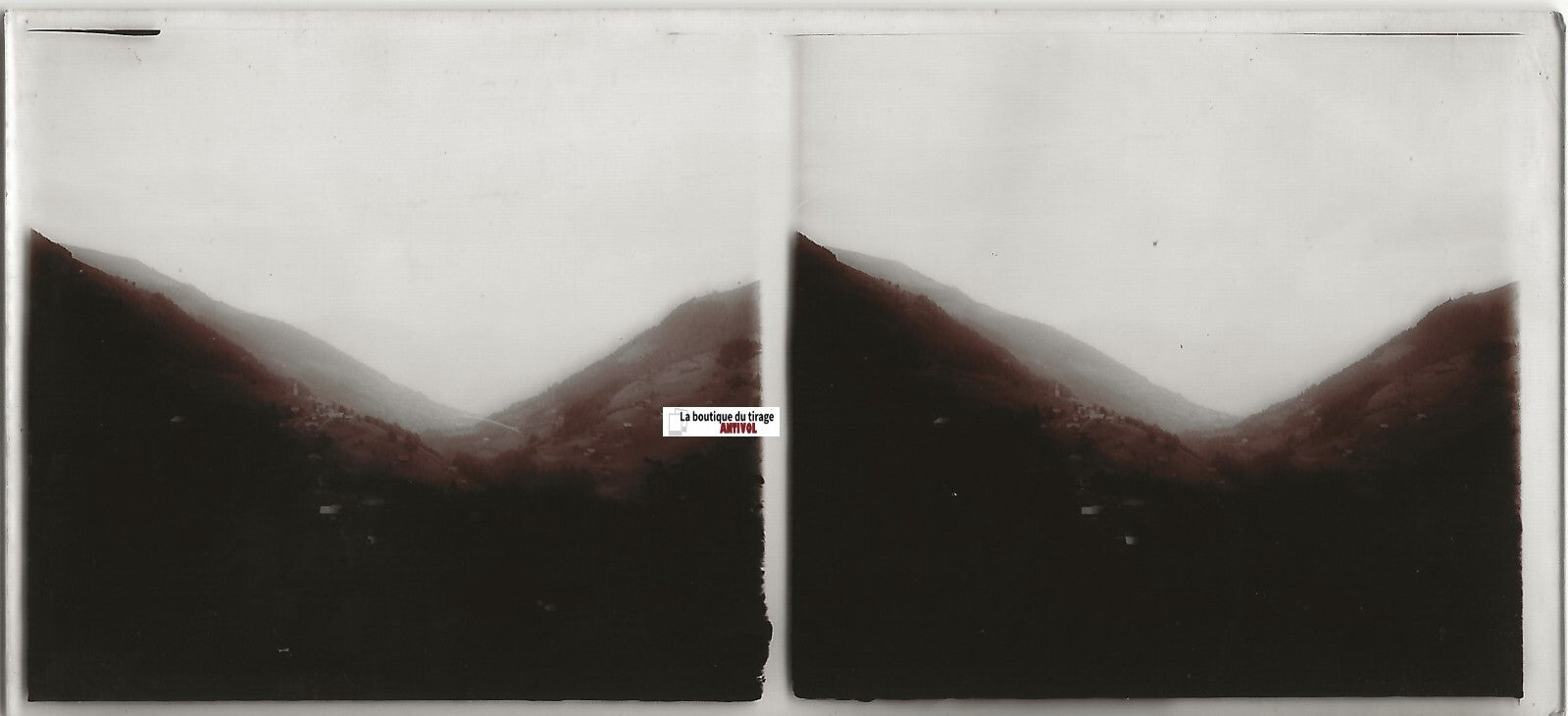 Paysage, montagne , Plaque verre photo stéréo, positif noir & blanc 6x13 cm