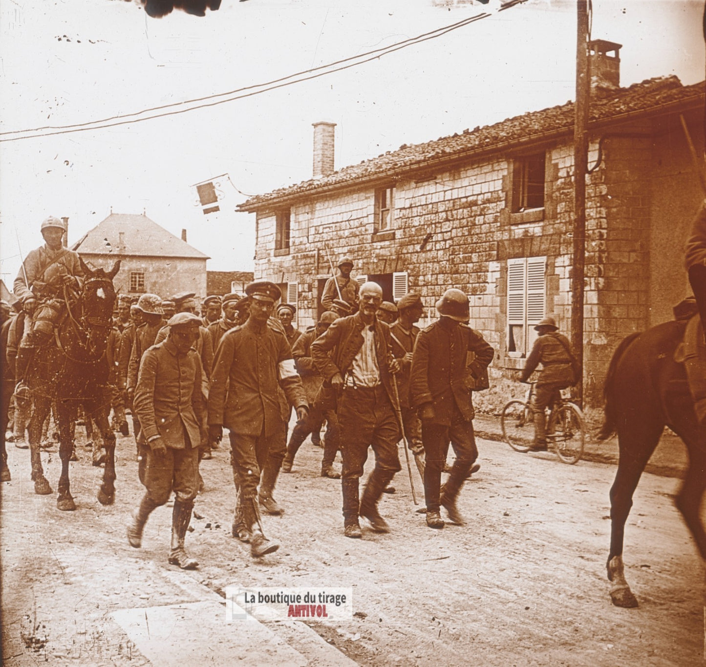 Verdun, prisonniers, guerre WW1, plaque verre photo ancienne stéréo 6x13 cm