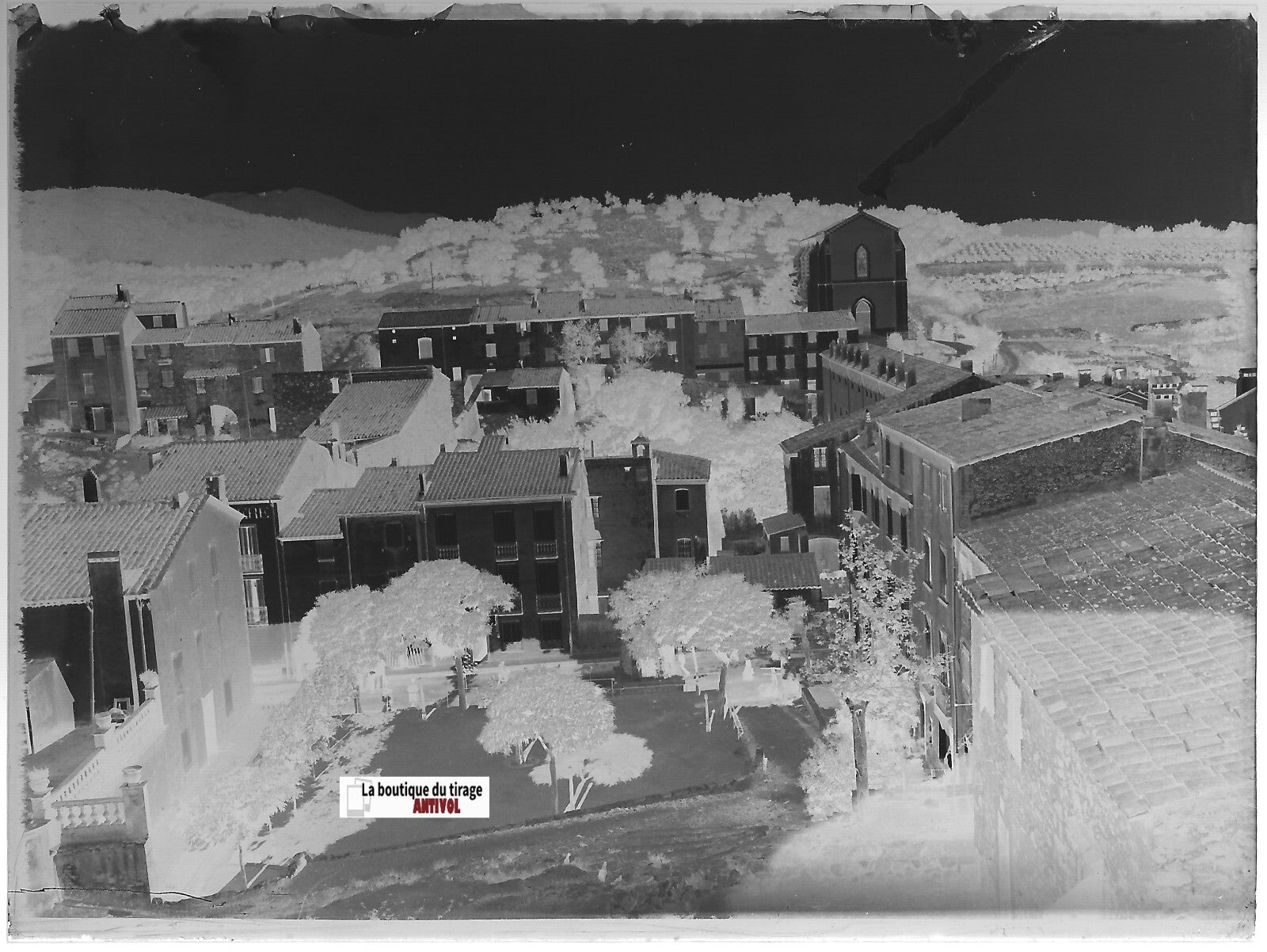 Le Perthus, Plaque verre photo ancienne, négatif noir & blanc 9x12 cm France