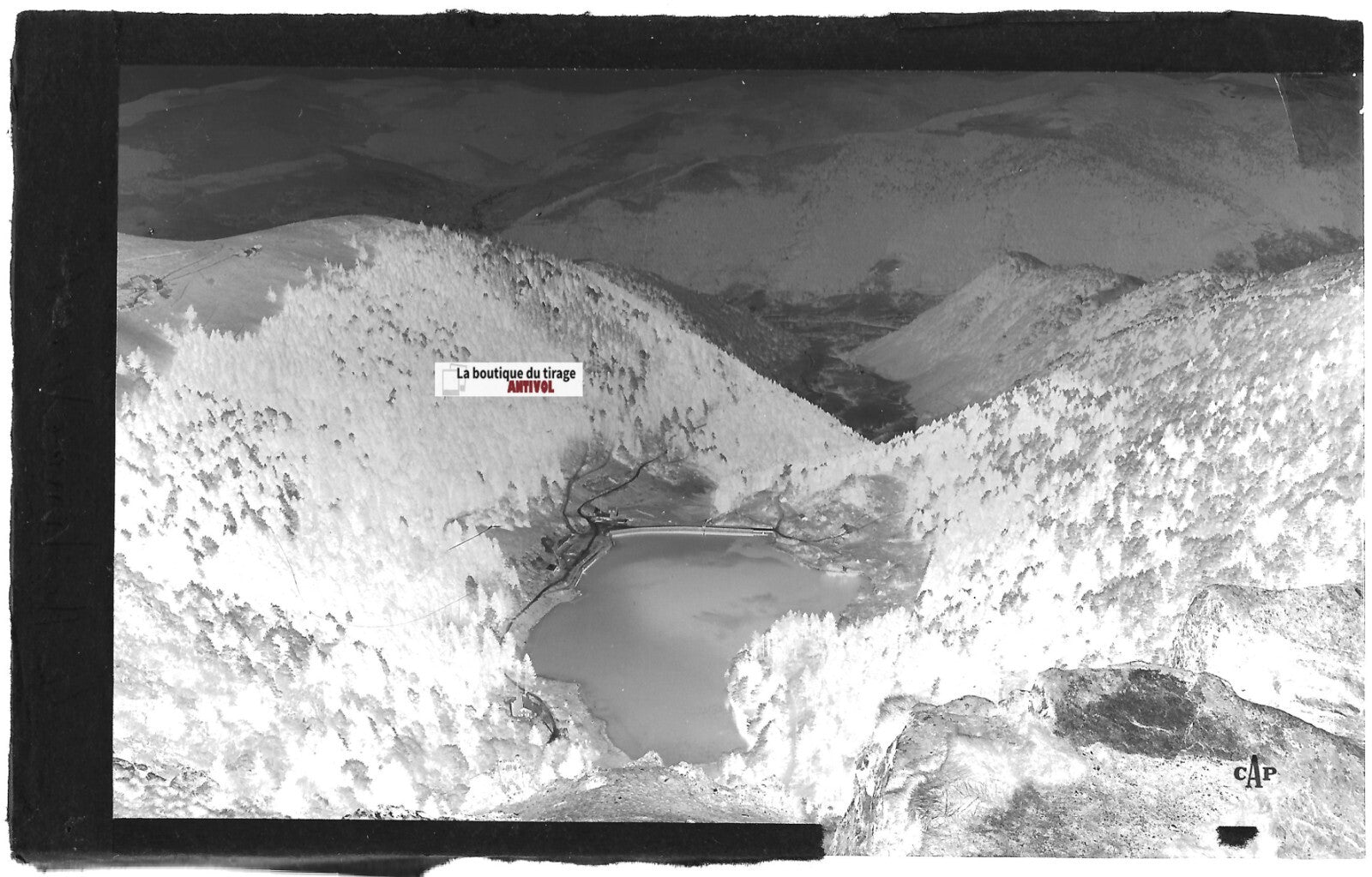 Plaque verre photo négatif noir & blanc 9x14 cm, Le Hohneck, Lac, Vosges