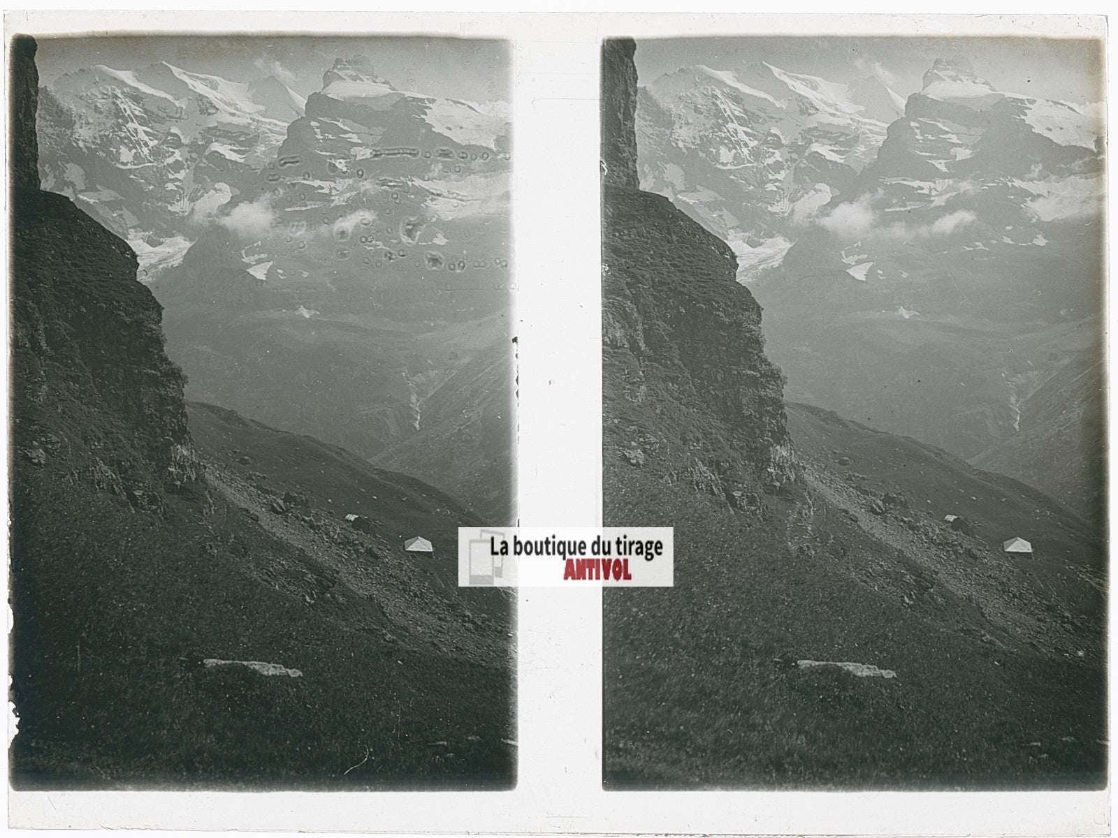 Paysages, Alpes Suisse, stéréo photo plaque verre, noir & blanc, 9x12 cm