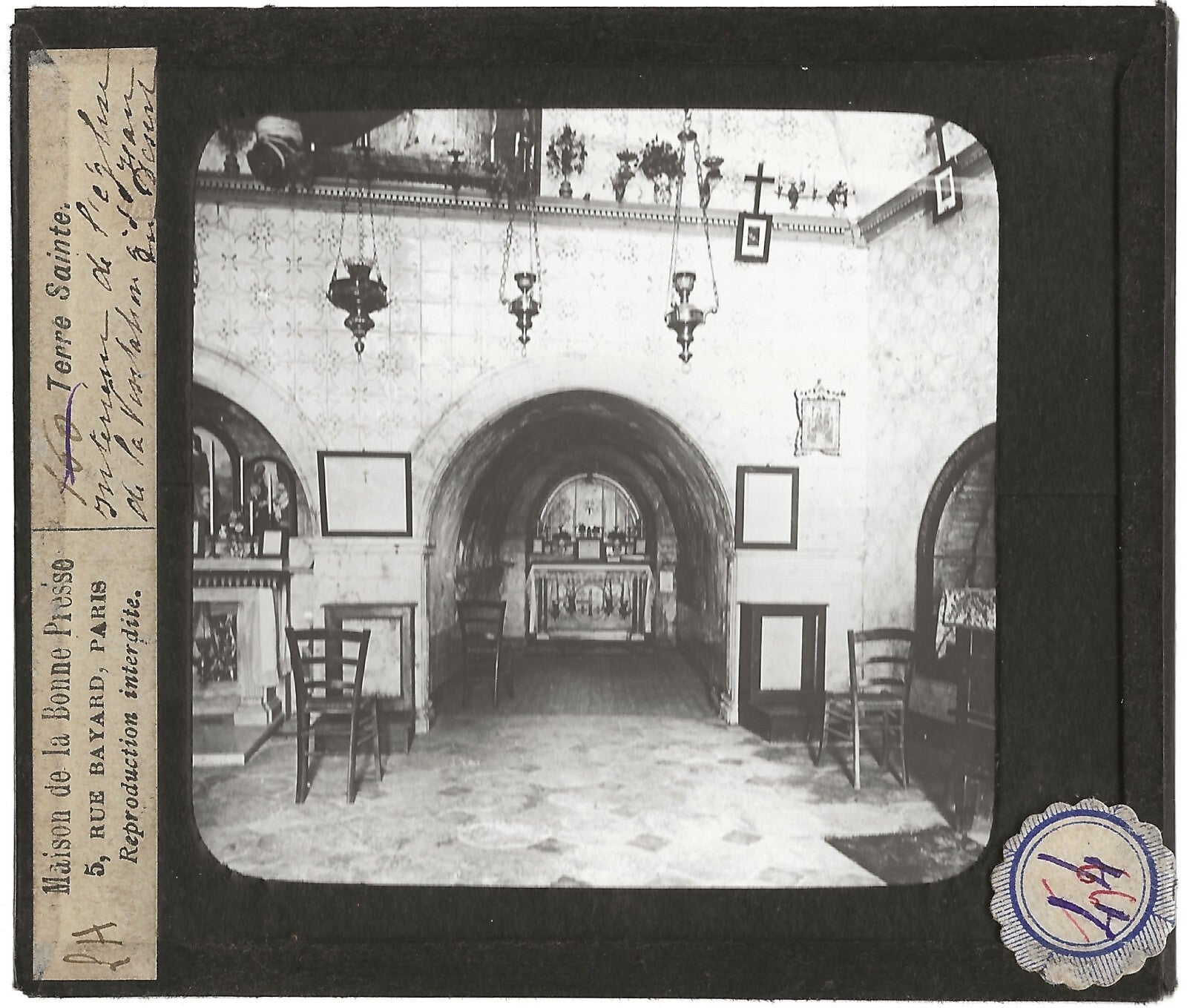 Eglise de la Flagellation, photo ancienne plaque de verre, positif 8,5x10 cm