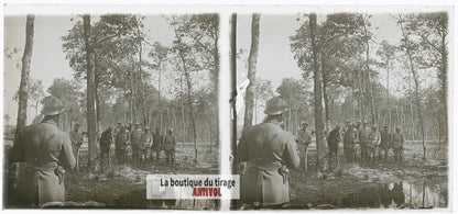 Officiers français, guerre WW1, plaque verre photo ancienne stéréo 6x13 cm