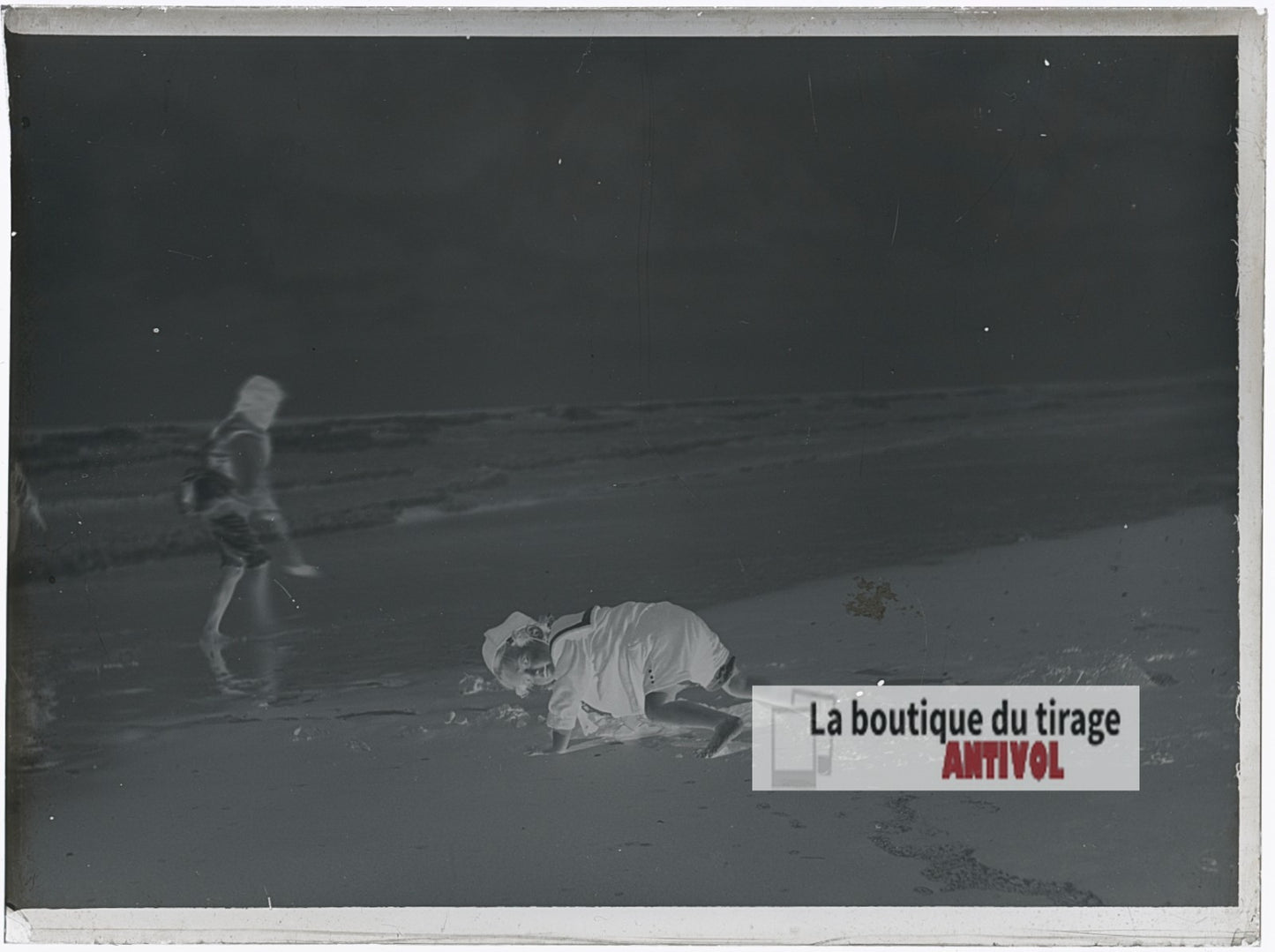 Jeux d'enfants, Berck-Plage, plaque verre photo ancienne, négatif 9x12 cm