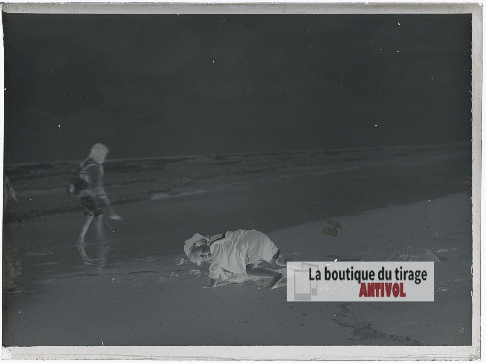 Jeux d'enfants, Berck-Plage, plaque verre photo ancienne, négatif 9x12 cm