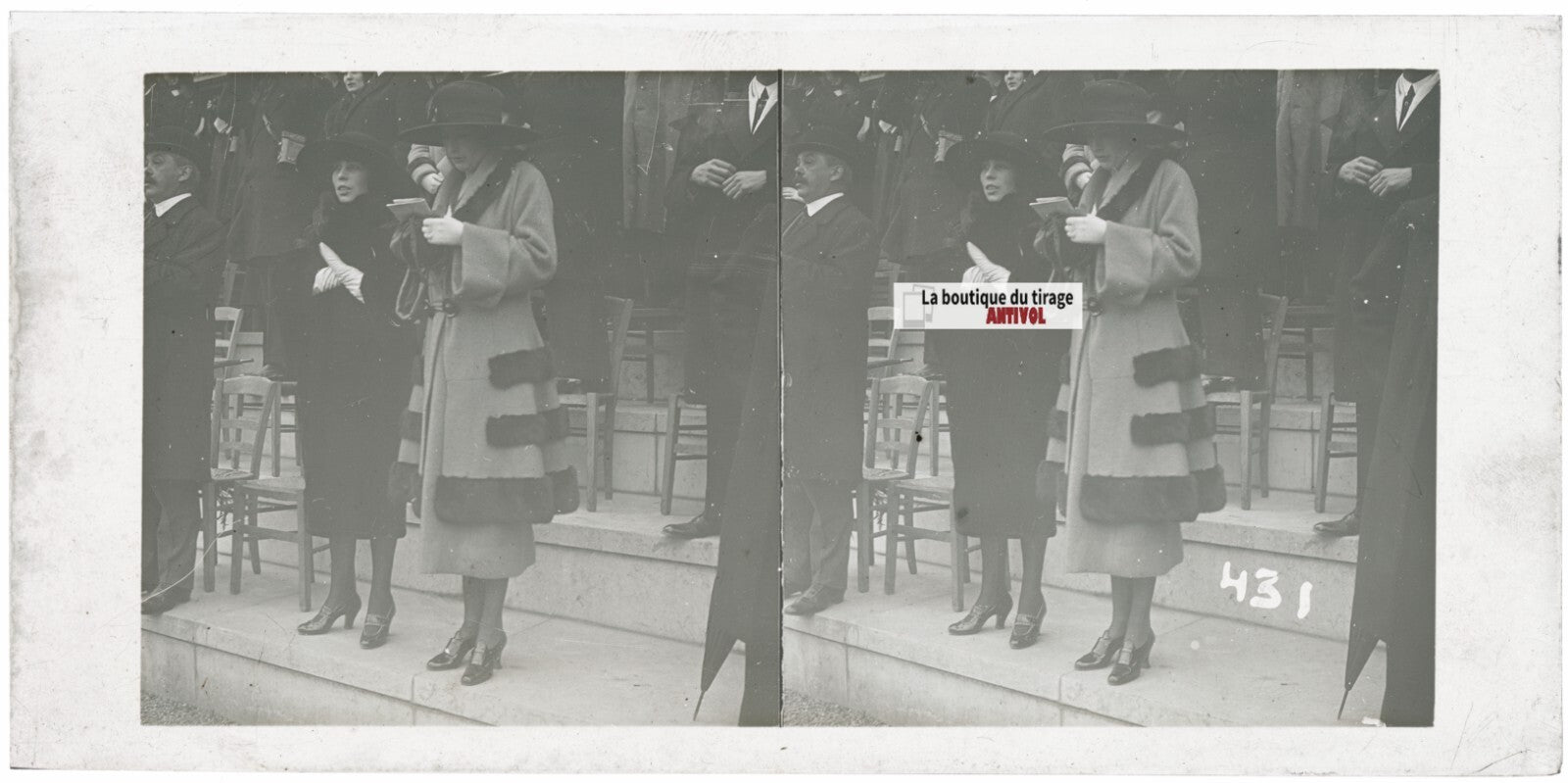 Scène de vie, Longchamp, Paris, plaque verre stéréoscopique, positif 8,5x17 cm