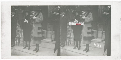 Scène de vie, Longchamp, Paris, plaque verre stéréoscopique, positif 8,5x17 cm