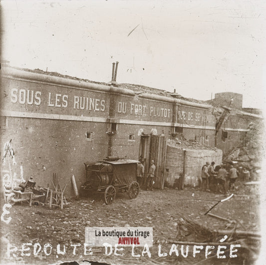Ouvrage de La Lauffée Verdun, guerre WW1, plaque verre stéréo, photo 4,5x10,7 cm