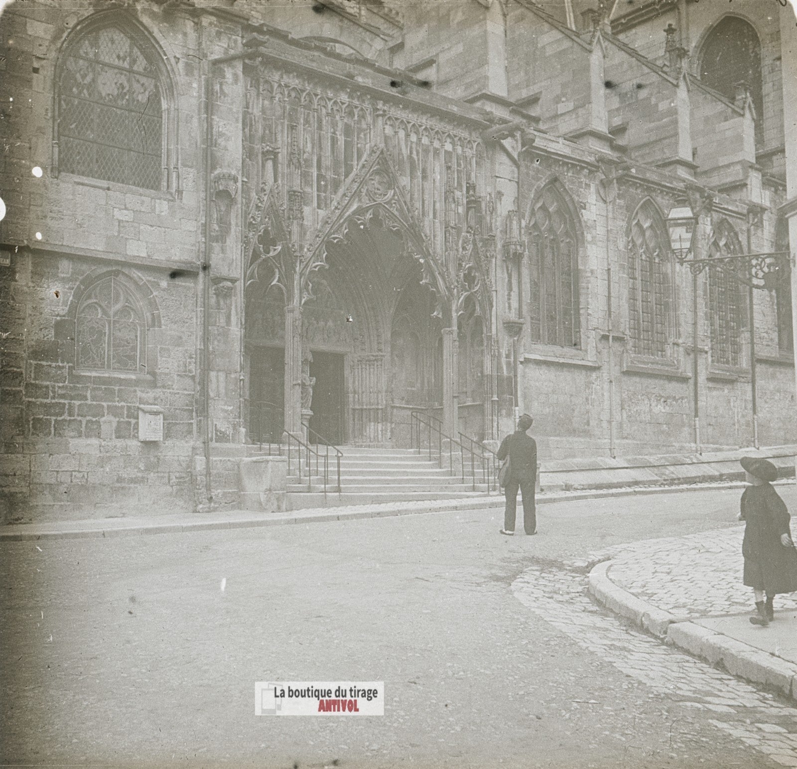 Chaumont basilique, Haute-Marne, plaque verre stéréo, photo ancienne 4,5x10,7 cm