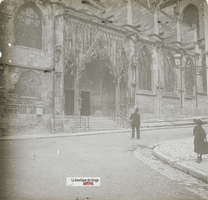 Chaumont basilique, Haute-Marne, plaque verre stéréo, photo ancienne 4,5x10,7 cm