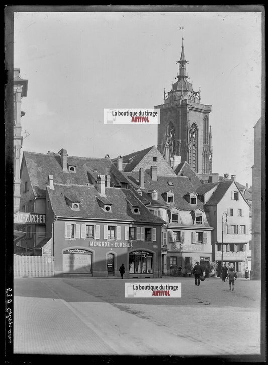 Plaque verre photo ancienne négatif noir et blanc 13x18 cm Colmar architecture