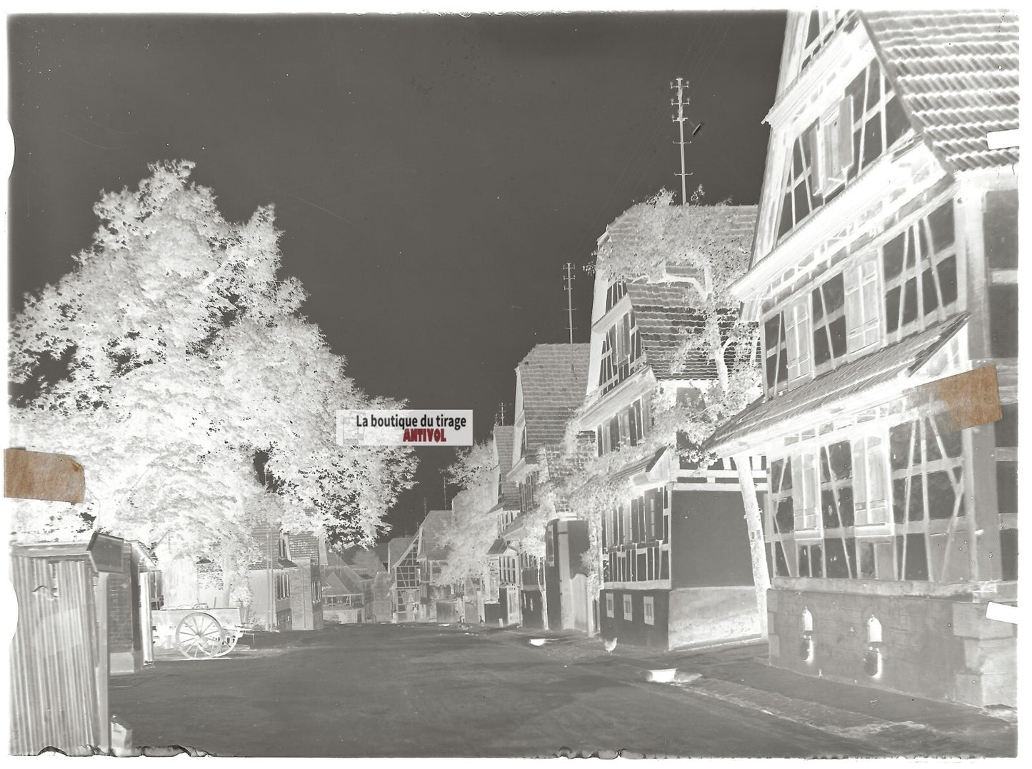 Plaque verre photo ancienne négatif noir et blanc 13x18 cm Hoffen village Alsace