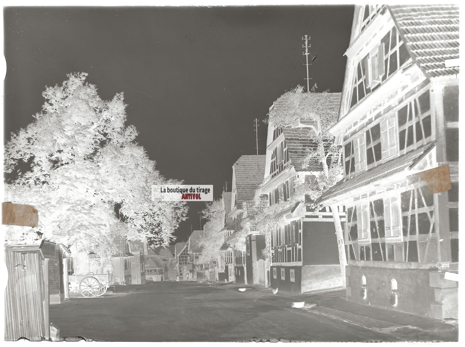 Plaque verre photo ancienne négatif noir et blanc 13x18 cm Hoffen village Alsace