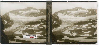 Mont Perdu Pyrénées, plaque verre, photo ancienne stéréo, noir & blanc 6x13 cm