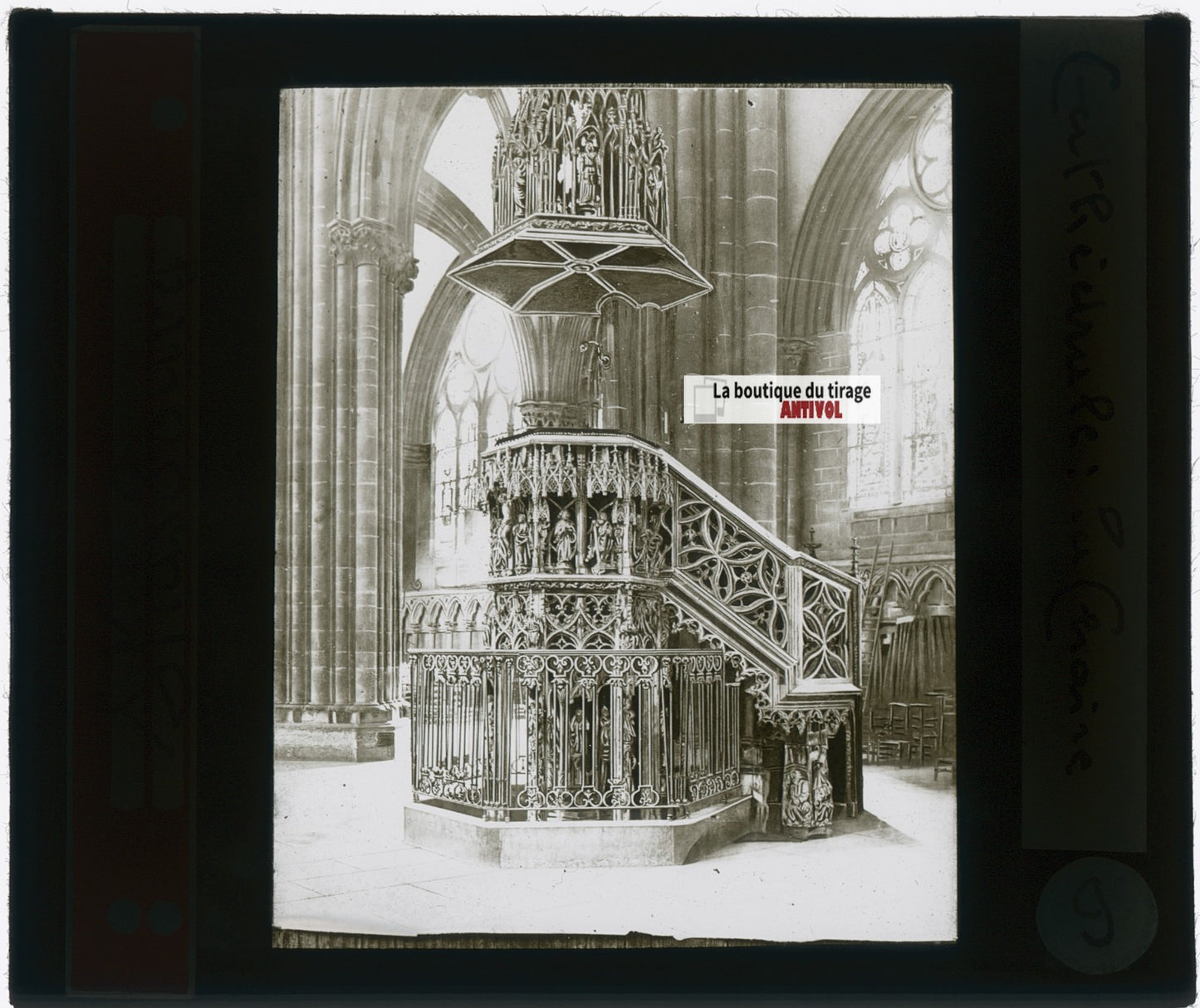 Cathédrale de Strasbourg, photo plaque verre, noir & blanc, positif 8,5x10 cm