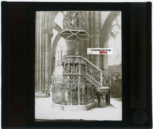 Cathédrale de Strasbourg, photo plaque verre, noir & blanc, positif 8,5x10 cm
