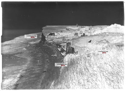 Plaque verre photo ancienne négatif noir et blanc 13x18 cm plage de Puys Dieppe