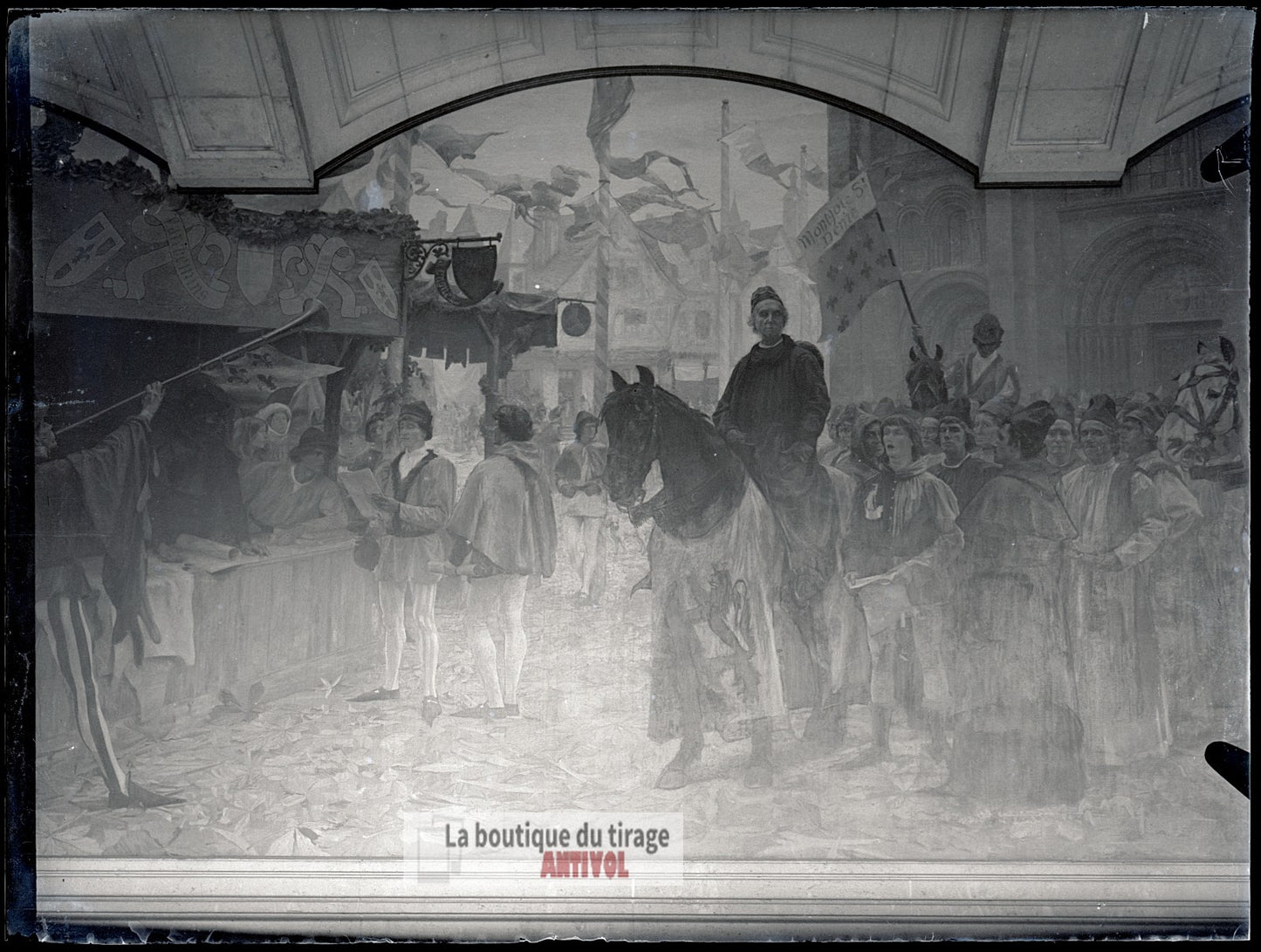 Fresque de la Sorbonne, Paris, plaque verre, photo ancienne, négatif 9x12 cm
