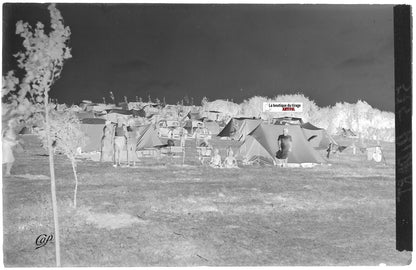 Bidart, camping Jean Paris, Plaque verre photo, négatif noir & blanc 9x14 cm