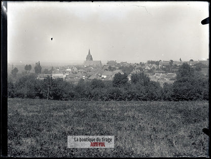 Lamnay, Sarthe, village France, plaque verre, photo ancienne, négatif 9x12 cm