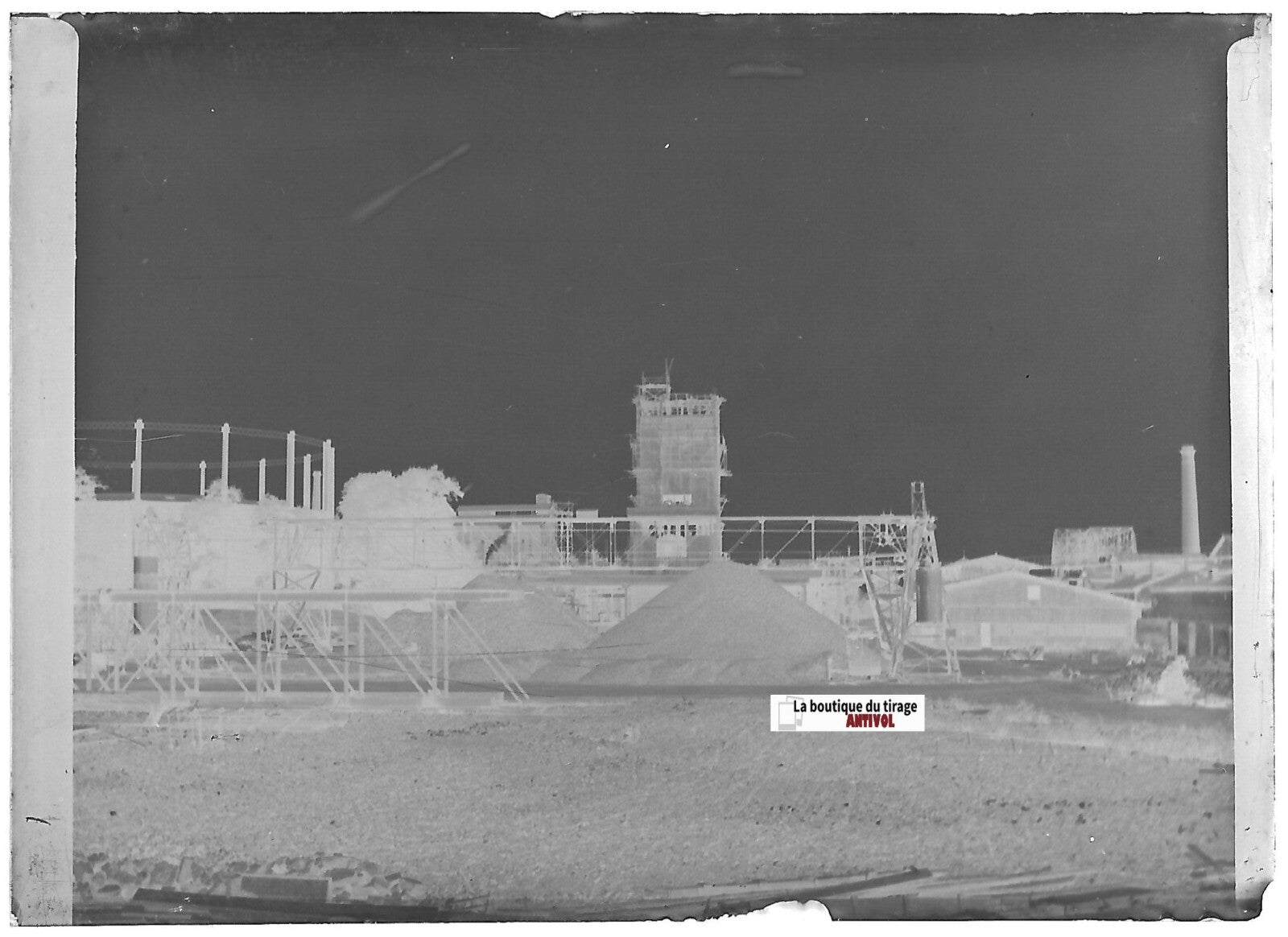 Usine, industrie, Plaque verre photo ancienne, négatif noir & blanc 6x9 cm