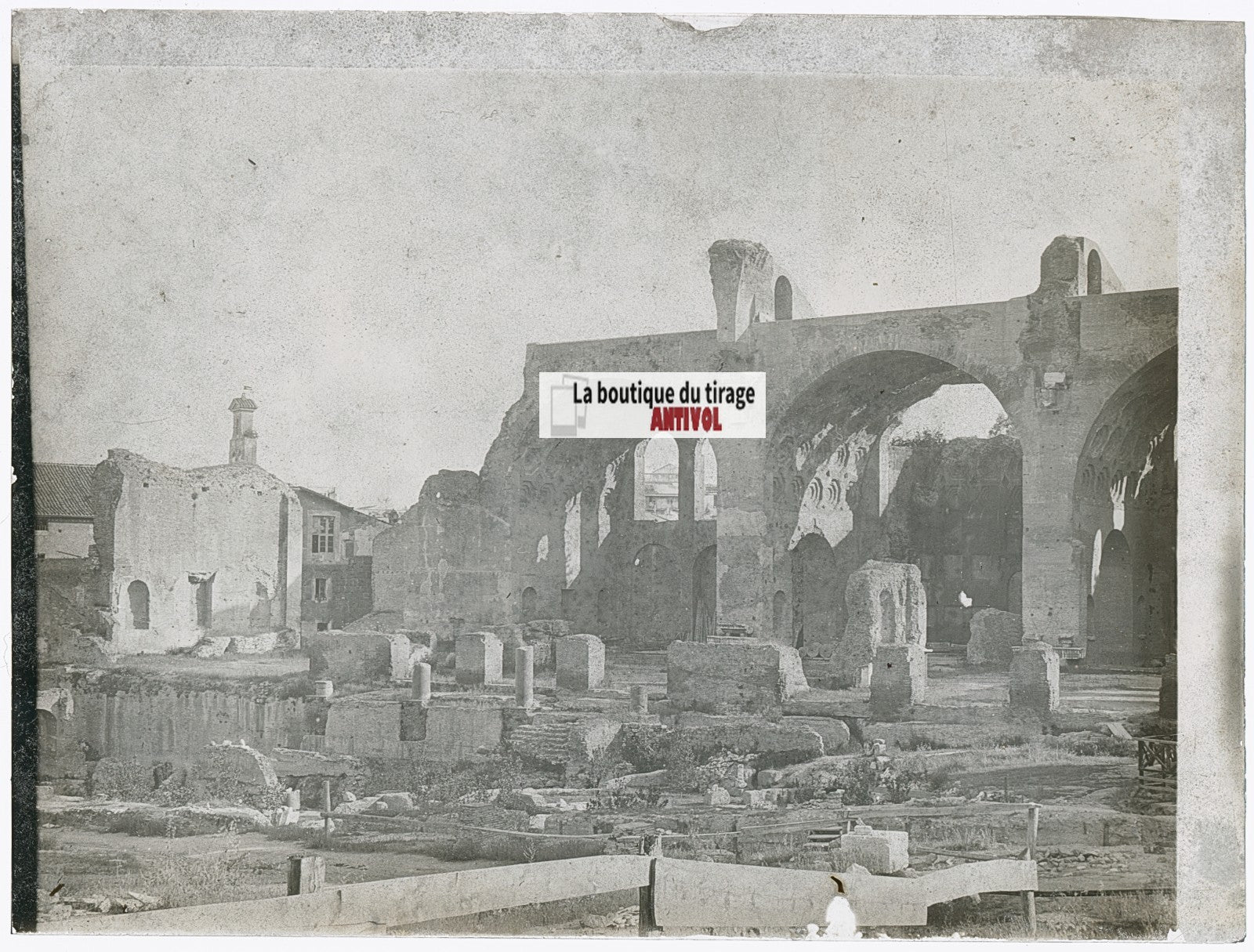 Basilique de Maxence, Rome, photo ancienne plaque verre, noir & blanc, 9x12 cm