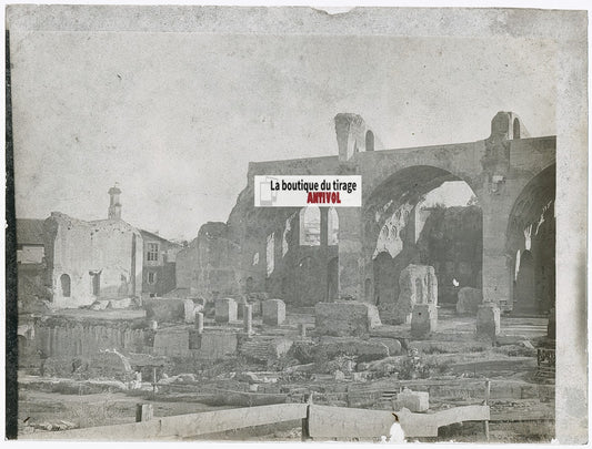Basilique de Maxence, Rome, photo ancienne plaque verre, noir & blanc, 9x12 cm