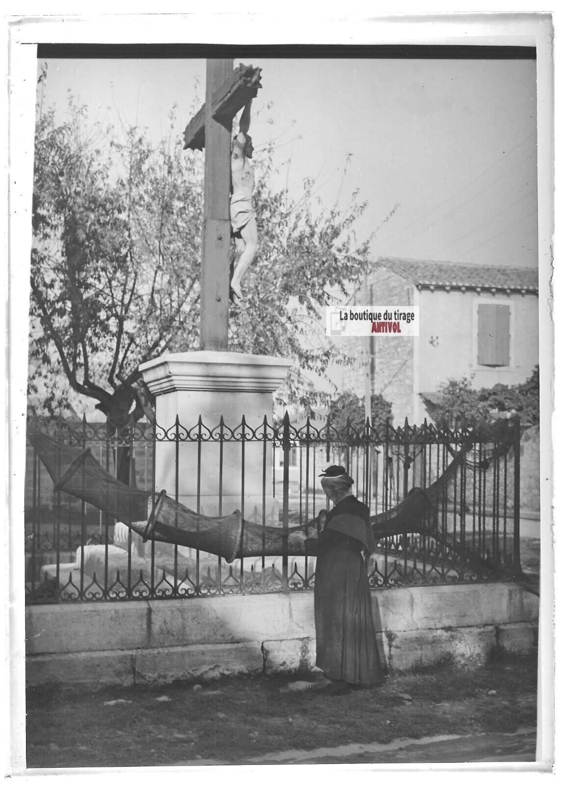 Plaque verre photo ancienne positif noir et blanc 13x18 cm proche Arles France