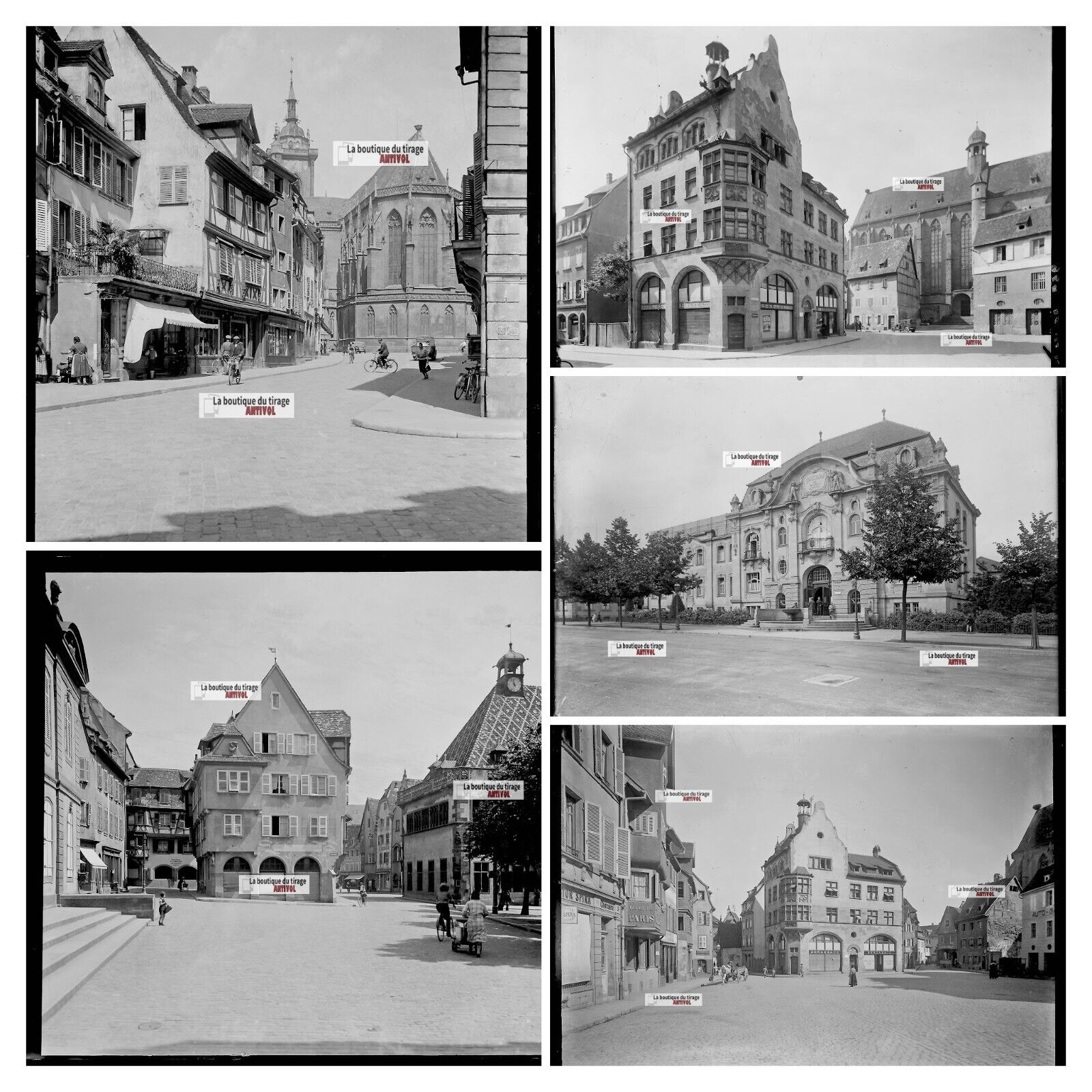 Colmar Centre-ville, France, photos plaque de verre, lot de 5 négatifs 13x18 cm