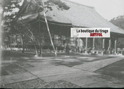 Kyoto Japon, Chionin Temple, photo plaque verre, noir & blanc, positif 8,5x10 cm