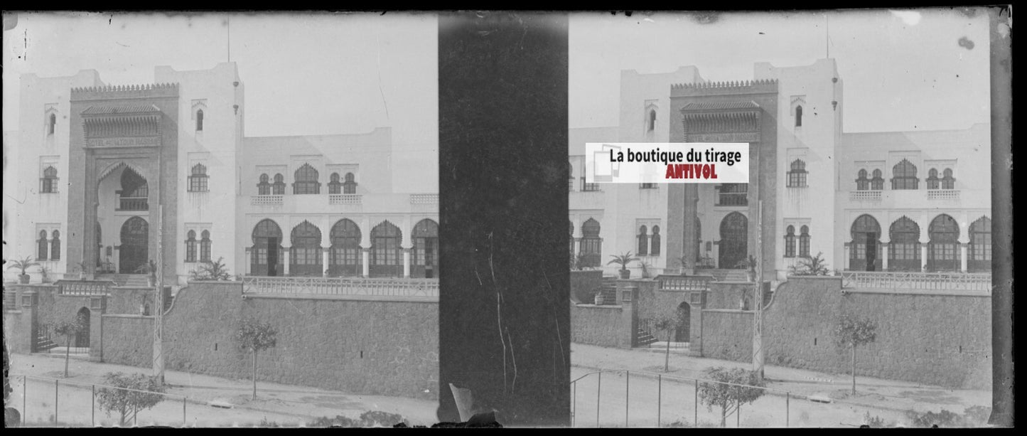 Rabat, Maroc, Plaque verre stéréoscopie, négatif noir & blanc 4,5x10,7 cm
