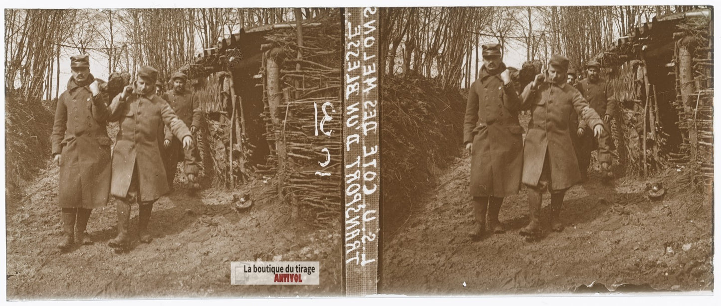 Côte des Melons, Lorraine, guerre WW1, plaque verre stéréo, photo 4,5x10,7 cm