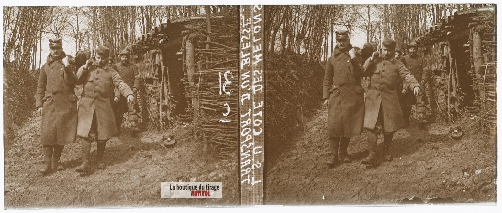 Côte des Melons, Lorraine, guerre WW1, plaque verre stéréo, photo 4,5x10,7 cm