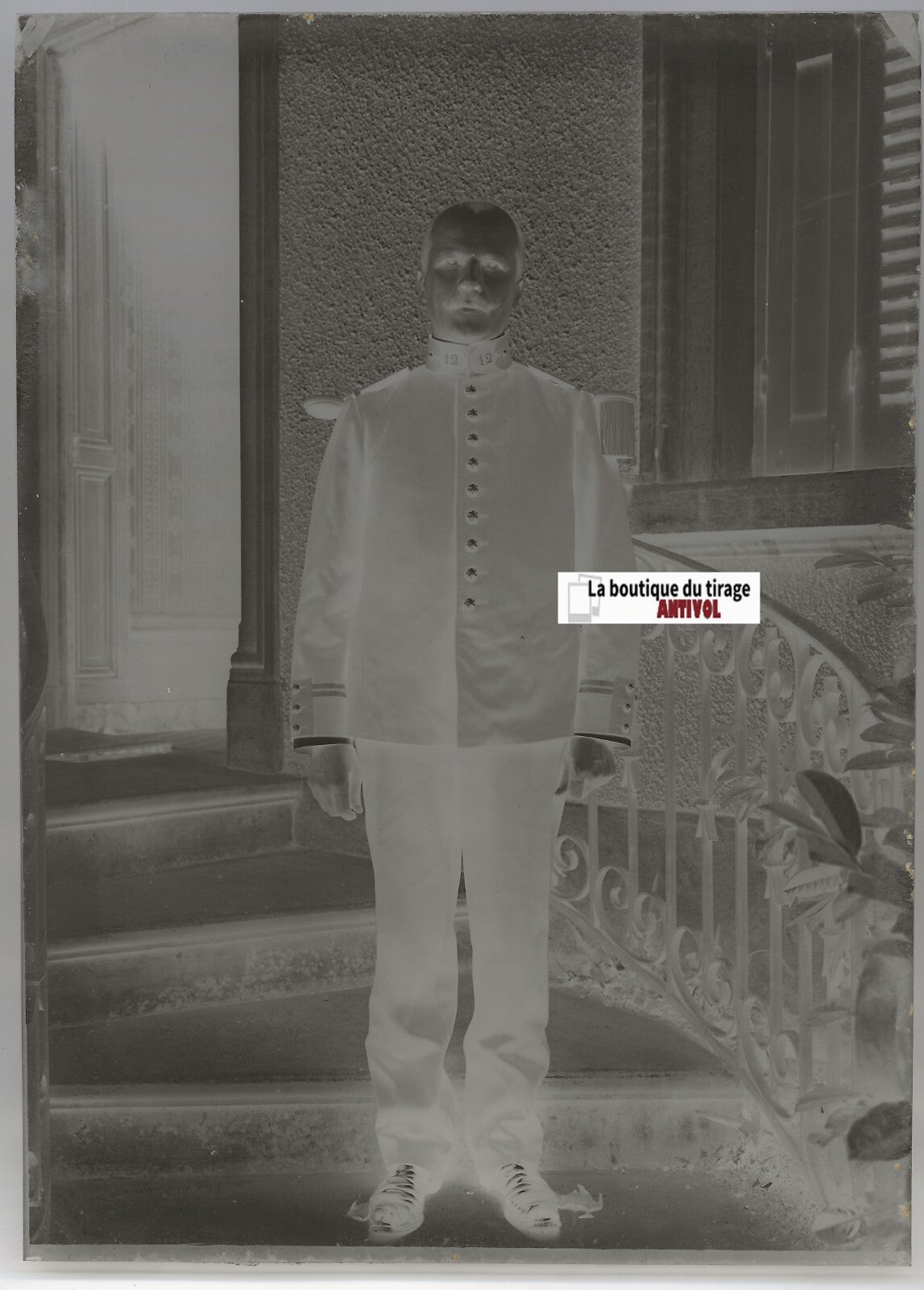 Soldat, 12e régiment, Plaque verre photo, négatif noir & blanc 13x18 cm