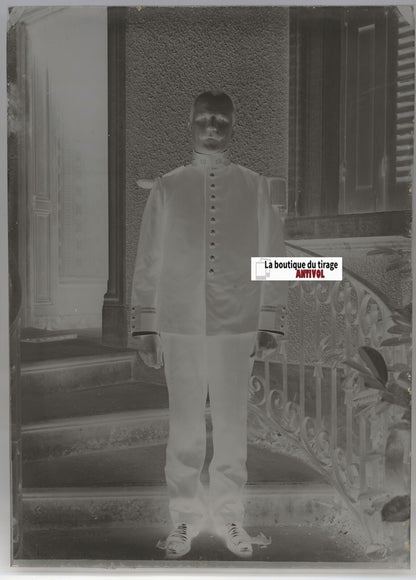 Soldat, 12e régiment, Plaque verre photo, négatif noir & blanc 13x18 cm