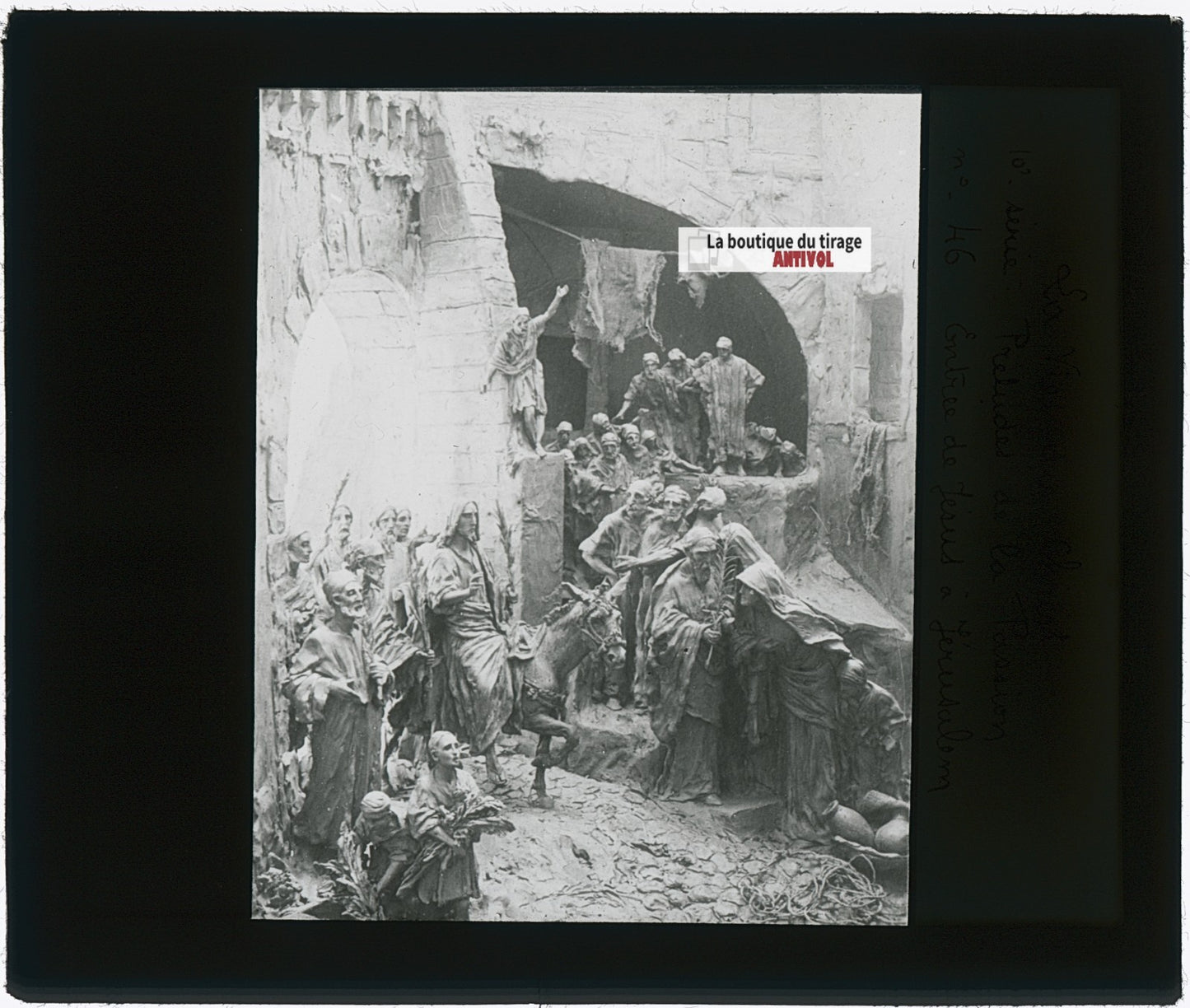 Jésus à Jérusalem, photo ancienne plaque verre, noir & blanc, positif 8,5x10 cm