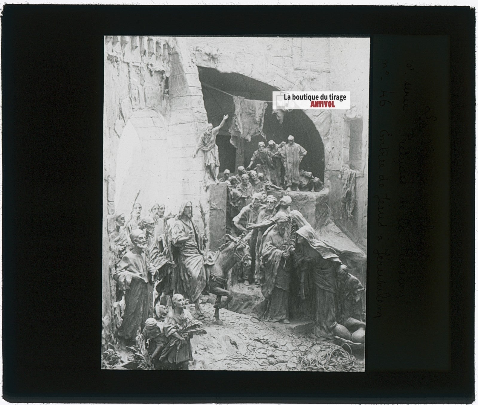 Jésus à Jérusalem, photo ancienne plaque verre, noir & blanc, positif 8,5x10 cm