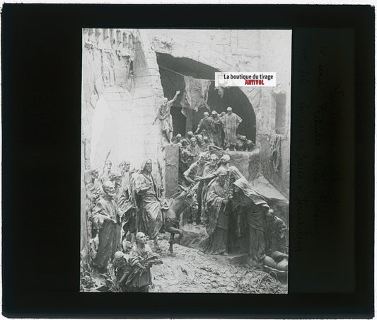 Jésus à Jérusalem, photo ancienne plaque verre, noir & blanc, positif 8,5x10 cm