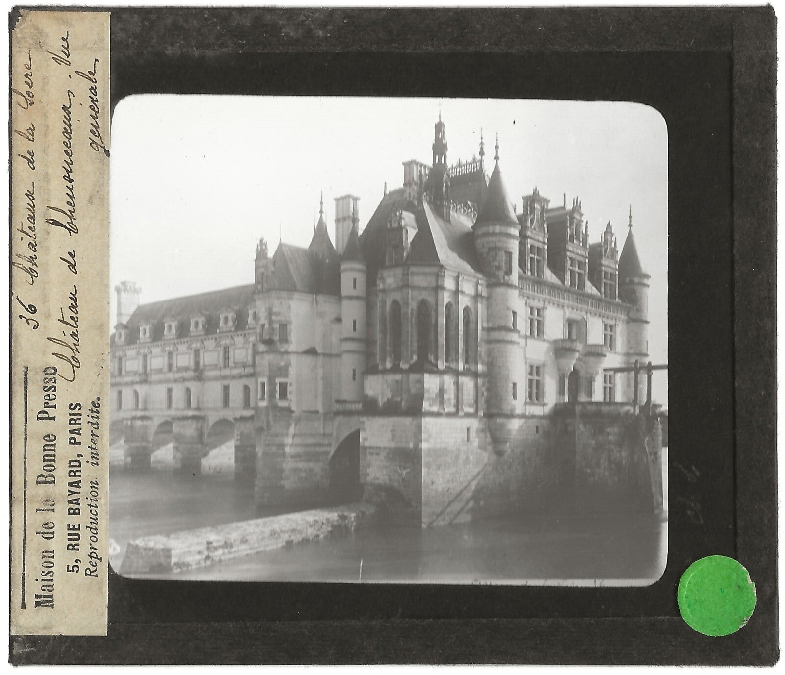 Château de Chenonceau, France, photo ancienne plaque de verre, positif 8,5x10 cm