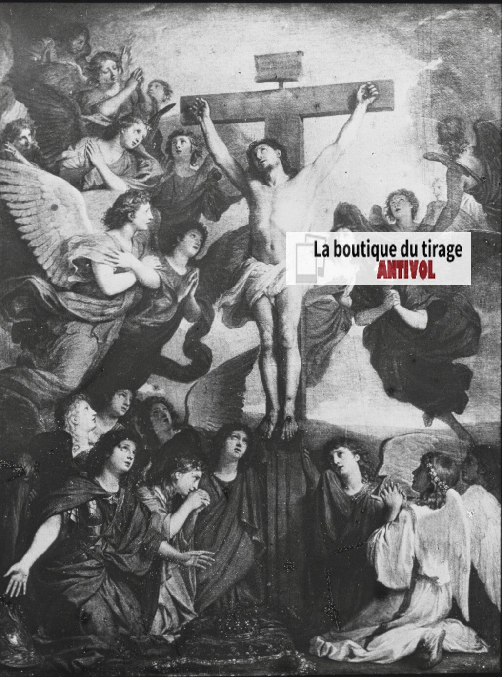 Scène religieuse, religion, dessin peinture, plaque verre, positif 8,5x10 cm