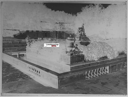 Jardins de la Fontaine, Nîmes, Plaque verre photo, négatif noir & blanc 9x12 cm