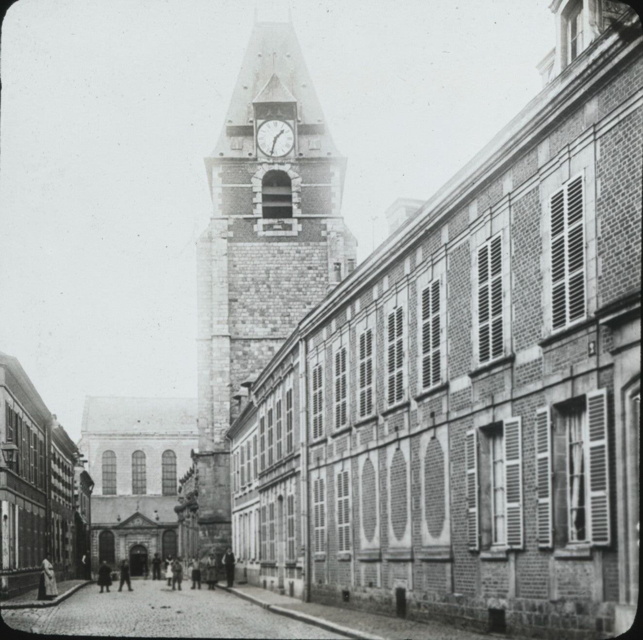 Beffroi de Ham, Somme, photo ancienne plaque verre, positif 8,5x10 cm